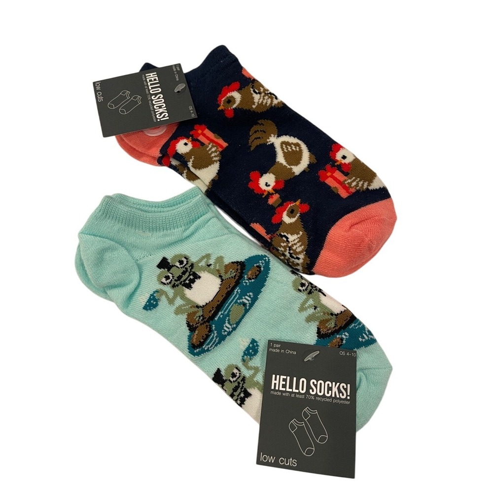 Hello Socks! Low-Cuts Novelty Sock Pack Rooster Frog NWT